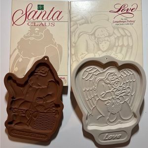 Vintage Longaberger Pottery Cookie Molds 1993 Santa Claus & 1995 Angel Series